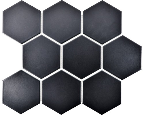 Mosaik keramik Hexagon HX 115 svart matt 25,6x29,5 cm