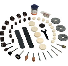 Dremel tillbehörssats med slipband, polerskivor, kapskivor, slipstenar och skiftnyckel