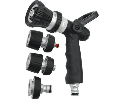 Trädgårdsslangsprutpistol med olika munstycksfästen