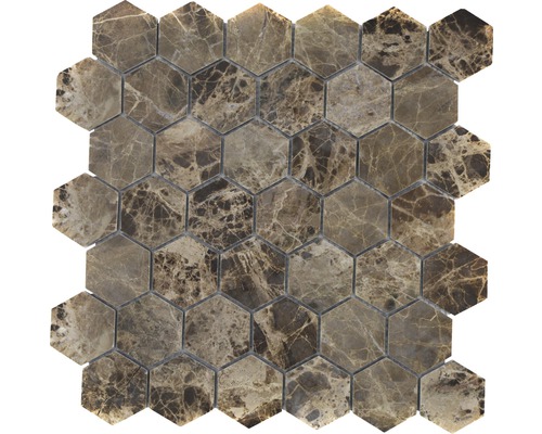 Mosaik natursten Hexagon MOS HXN 2909 brun 29,8x30,5 cm Mosaikplattor av marmor i sexkantig form