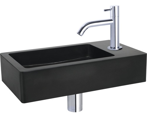 Svart tvättställ med blandare för badrum