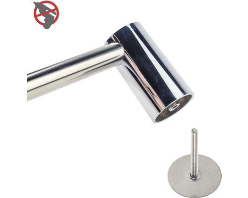 Detaljvy av en hållare för badrumstillbehör för väggmontering utan borrning, inklusive monteringselement