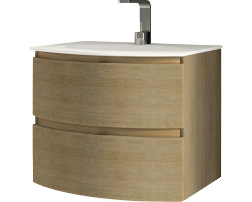 Tvättställsskåp med två lådor, keramisk tvättställ och blandare