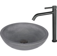 Rund tvättställsskål i betong med blandare