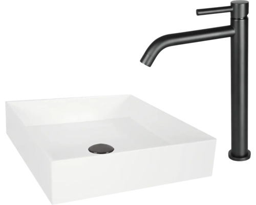 Tvättställsskål, fyrkantig, med blandare