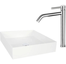 Tvättställ för bänkskiva, kvadratisk, tillsammans med en armatur