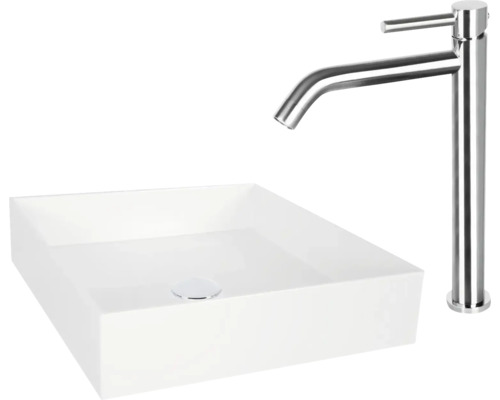 Tvättställ för bänkskiva, kvadratisk, tillsammans med en armatur