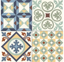 Kakel med geometriska och blommiga mönster