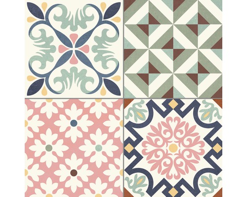 Kakel med olika dekorativa mönster