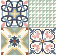 Kakel med geometriska och blommiga mönster