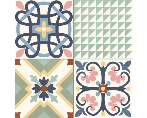 Kakel med geometriska och blommiga mönster