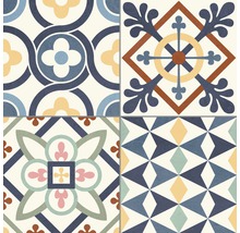 Kakel med olika geometriska och blommönster