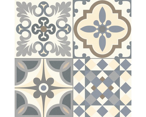 Dekorativ platta med geometriska och blommiga mönster