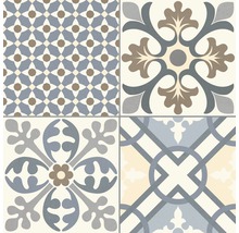 Kakel med diverse blommiga och geometriska mönster