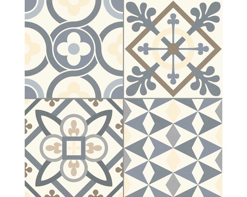 Kakel med geometriska och blommiga mönster