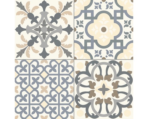 Dekorativa plattor med blommiga och geometriska mönster