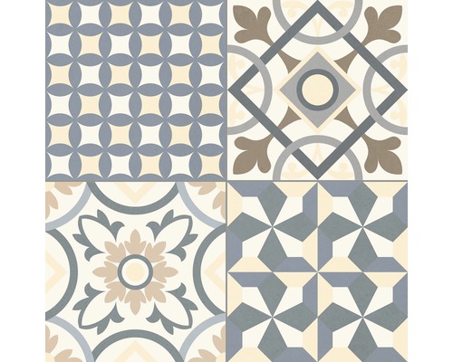 Kakelmönster med geometriska och blommiga element