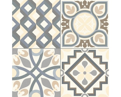 Kakel med geometriska och blommiga mönster