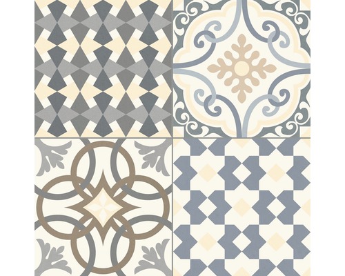 Dekorativa kakel med geometriska och blommiga mönster