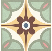 Dekorativ golvplatta med geometriskt och blommigt mönster