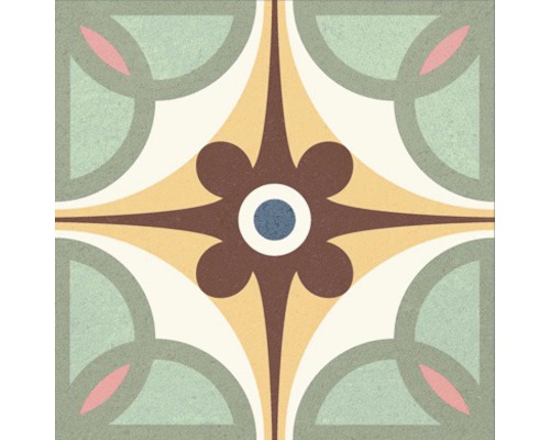 Dekorativ golvplatta med geometriskt och blommigt mönster