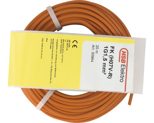 Installationskabel FK (H07 V-R), 1,5 mm², orange, 20 m HSB Elektro installationskabel 1G1,5 mm² 20 m rulle