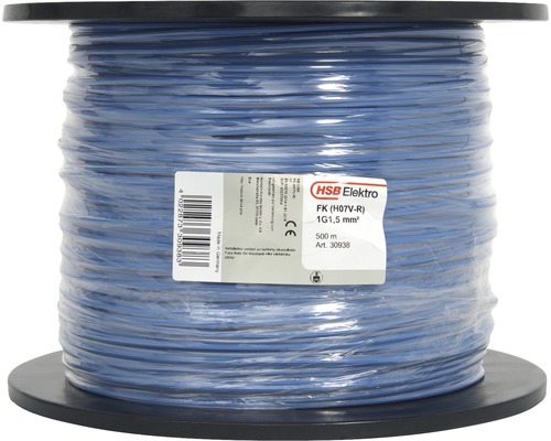 Installationskabel FK (H07 V-R), 1,5 mm², blå, metervara Blå elkabelrulle, 1G1,5 mm², 500 m