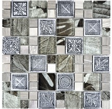 Mosaikplatta med blad- och blommotiv