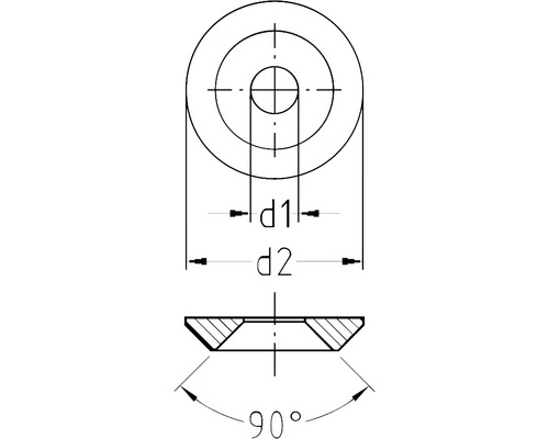 Teknisk ritning av en försänkt bricka med mått