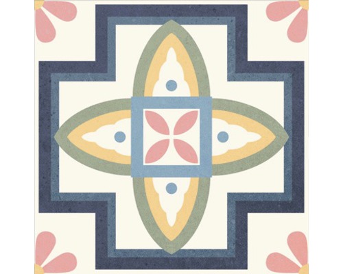 Dekorativ golvplatta med geometriska och blommiga mönster