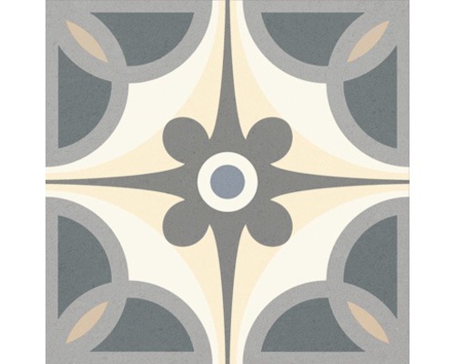 Dekorativ golvplatta med geometriskt och blommigt mönster