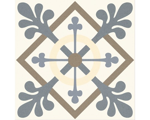 Dekorativ platta med blommönster och geometriska former