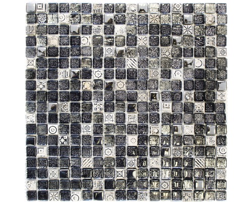 Mosaik glas XCM ZEUS svart vit silver 30 x 30 cm