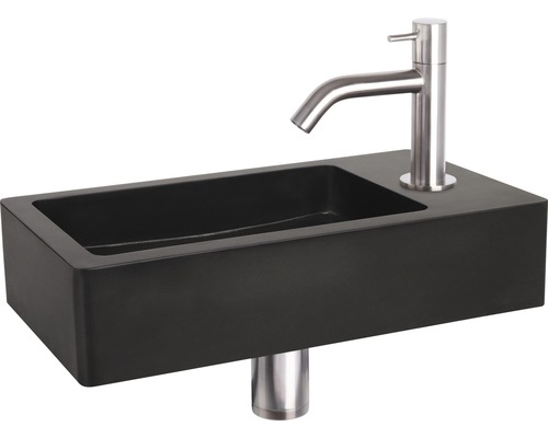 Svart tvättställ med blandare