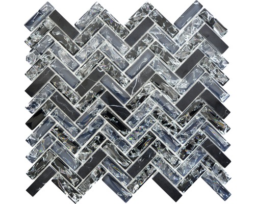 Mosaik glas fiskben XIC HB1528 svart struktur blank 26,3x29,3 cm