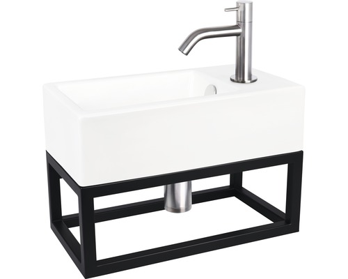 Tvättställ med blandare och svart metallram