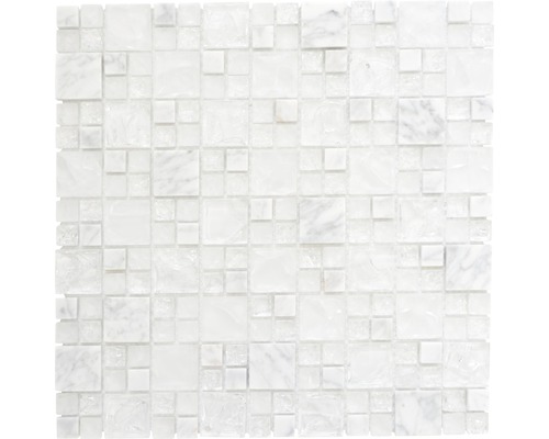 Mosaik glas XIC K1411 Kombi 30,5x30,5 cm glas/sten vit mix