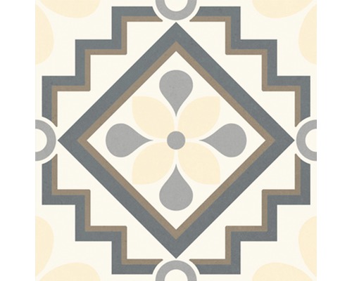 Dekorativ platta med geometriskt mönster och blommotiv