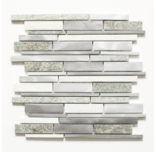 Mosaikplatta med sten-, metall- och glaselement