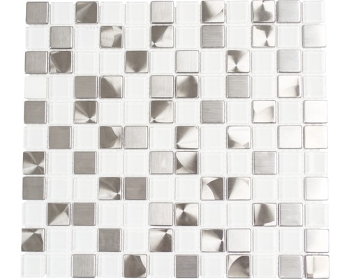 Mosaik aluminium XAM A441 vit blank 32,7x30,2 cm Fyrkantig mosaikplatta av glas och metall
