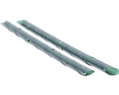 Två växtstöd av plast med spiralformad design och hål