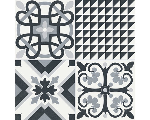 Kakel med geometriska och blommiga mönster