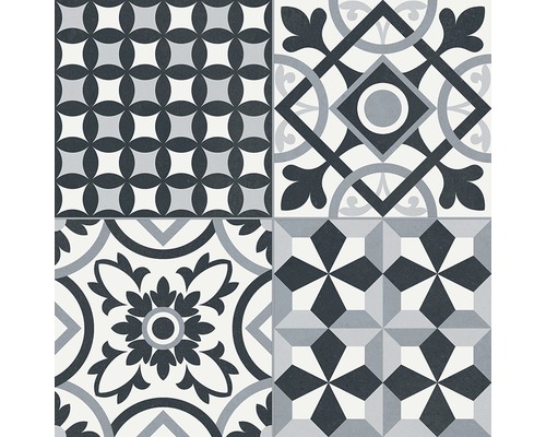 Kakel med olika geometriska och blommiga mönster