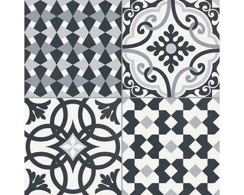 Kakel med geometriska och blommiga mönster