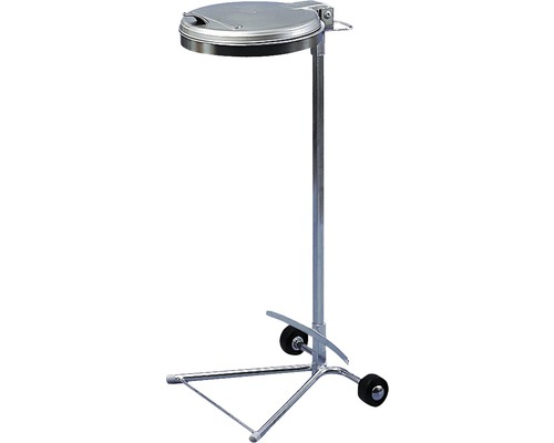 Avfallssäckställ i metall med fotpedal och hjul