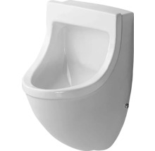 Vit keramisk urinal för väggmontering.