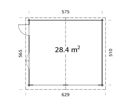Planritning av ett trädgårdshus med mått
