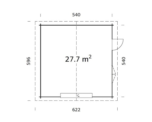 Planritning av ett trädgårdshus med ytangivelse och mått