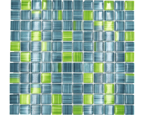 Mosaik glas Crystal XCM 8250 30,2x32,7 cm grön Mosaikplatta med fyrkantiga, glänsande stenar
