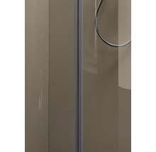 Detaljbild av en duschkabin med metallprofil och duschmunstycke
